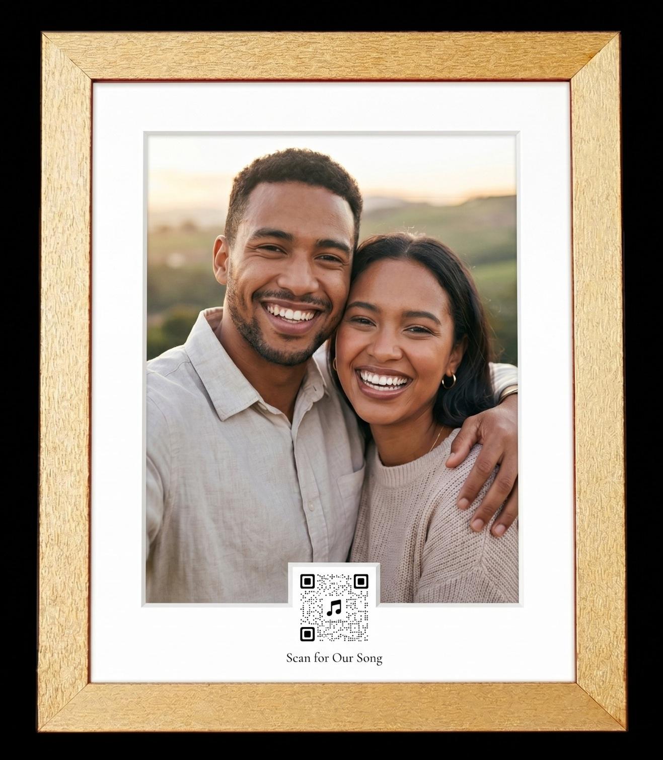 Framed photo with QR code and text to scan for your custom song